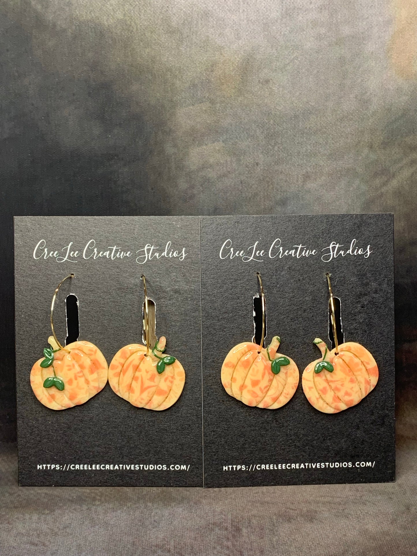 Spooky - Pumpkin with Leaves Earrings