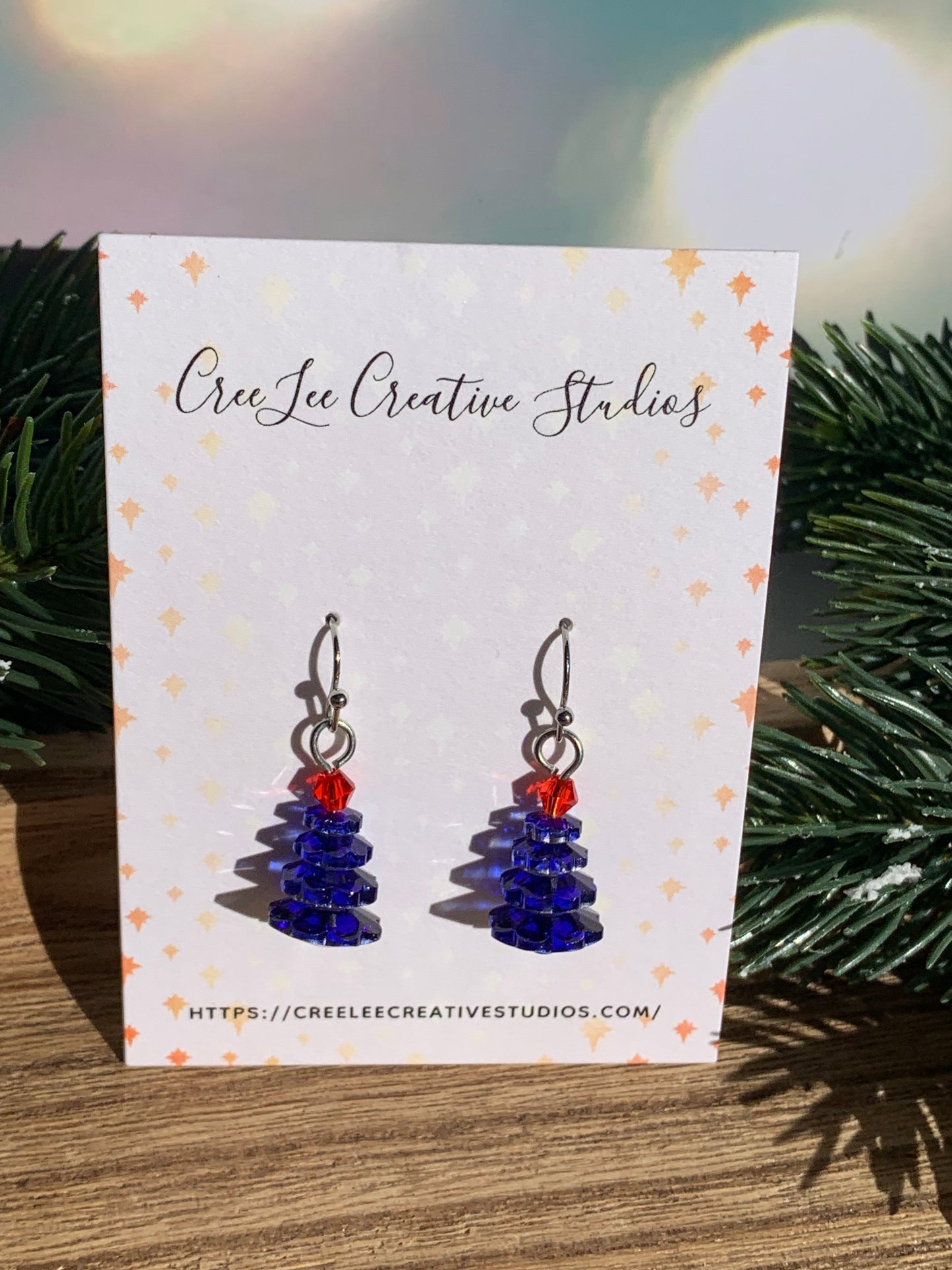 "New" Winter - Mini Christmas Tree Earrings – Crystal Glass Beads, Holiday Dangle, 8 Colorways