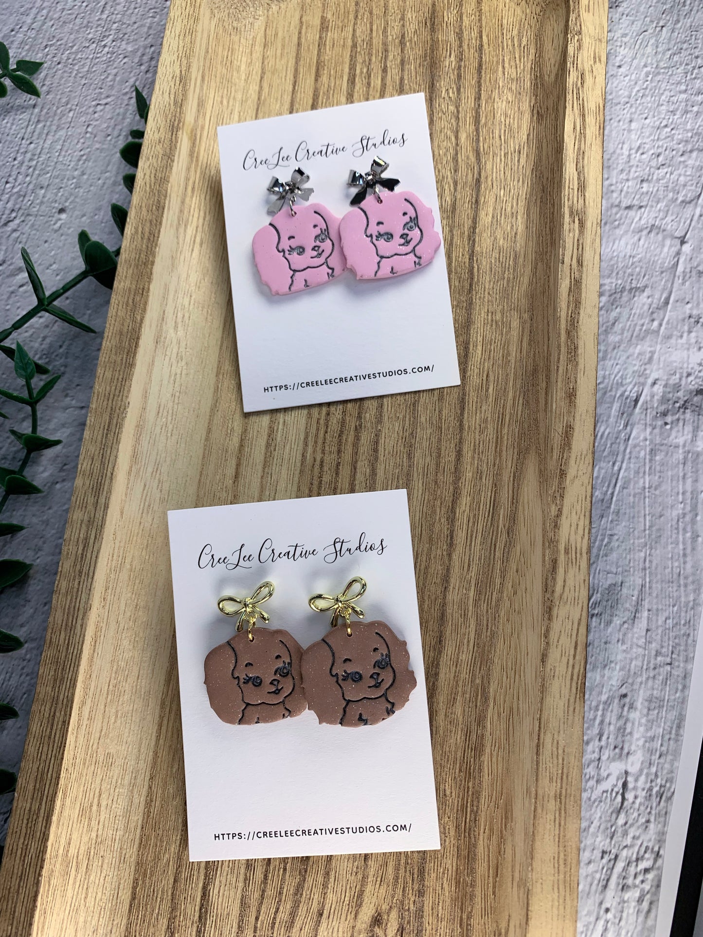 Dog - Brown Cocker Spaniel Earrings with Gold Bow