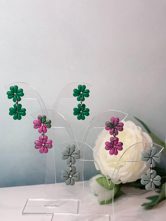 "New" 4-Leaf Clover with CZ Center Earrings