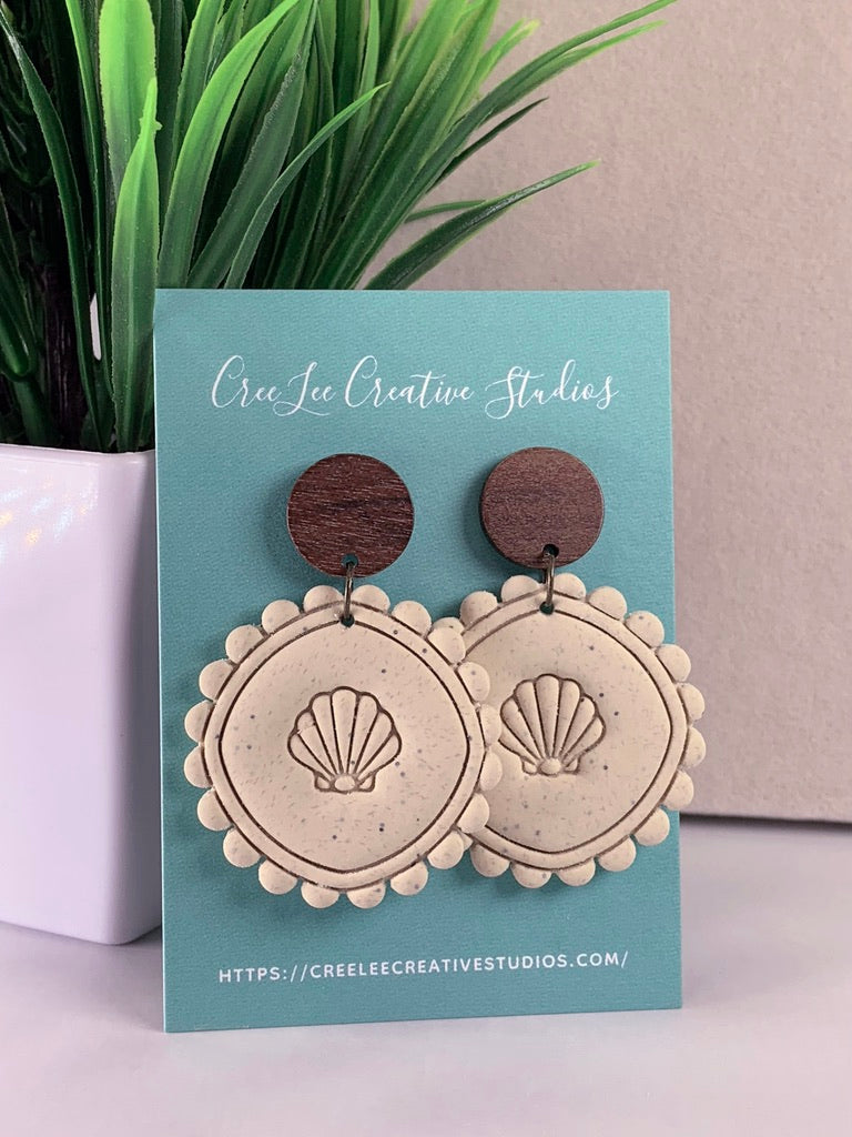 New - Sand Dollar Society Earrings – Handmade Coastal Shell Medallion Polymer Clay Earrings