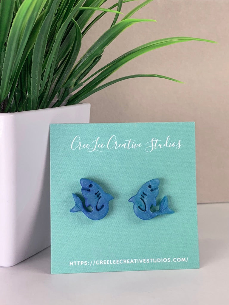 Blue Shark Stud Earrings