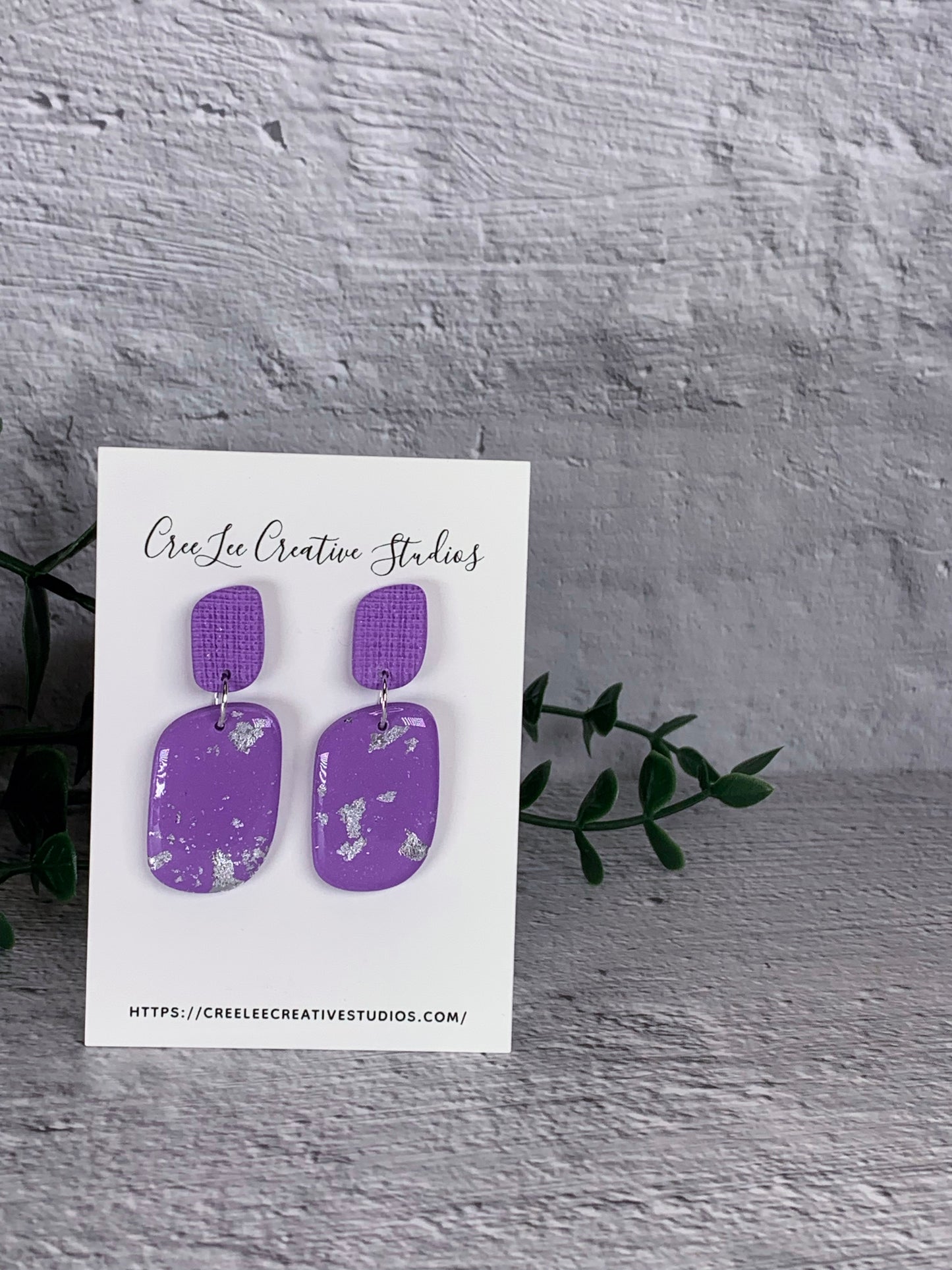 Lavender Textured Stud & Silver Foil Dangle Polymer Clay Earrings