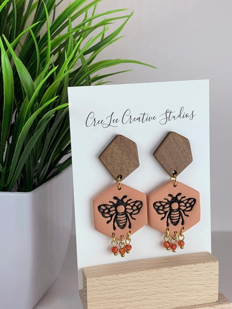 New - Honeybee Hex Drop Earrings – Handmade Bee Hexagon Dangle Earrings