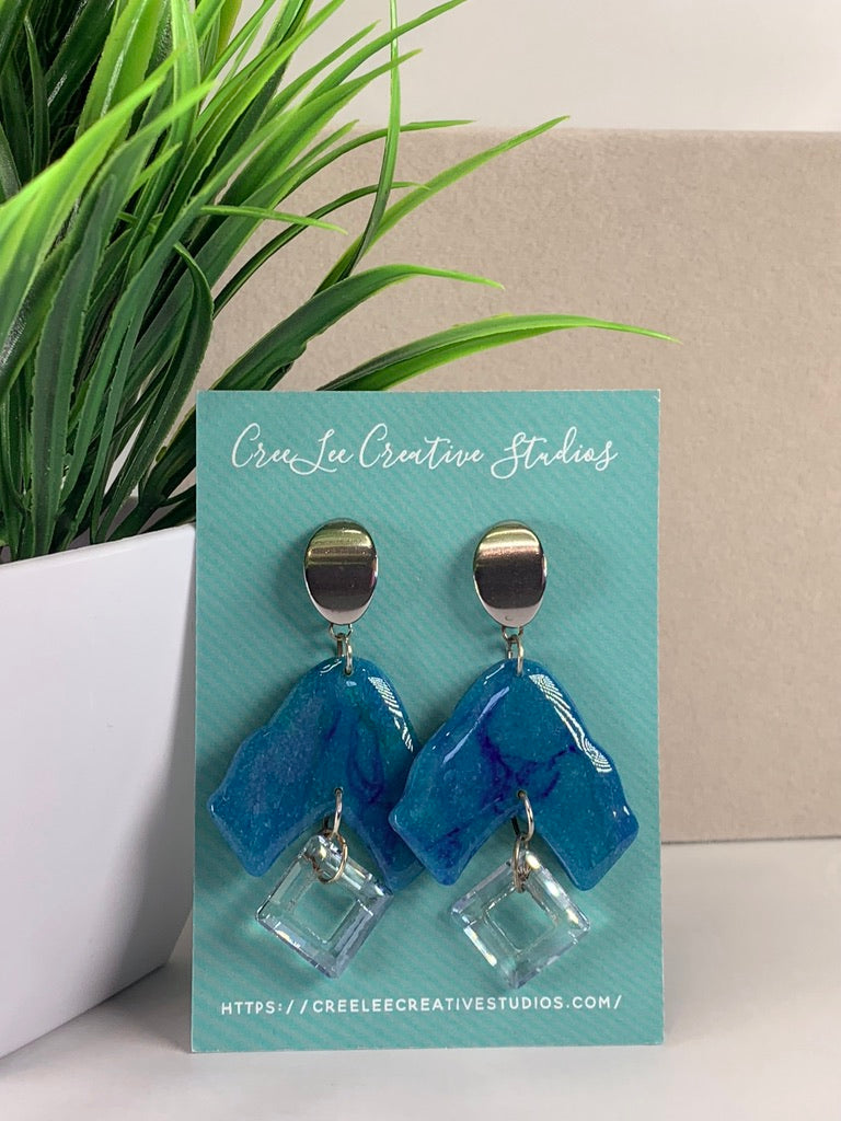 Blue Triangle Dangle with Charm Earrings