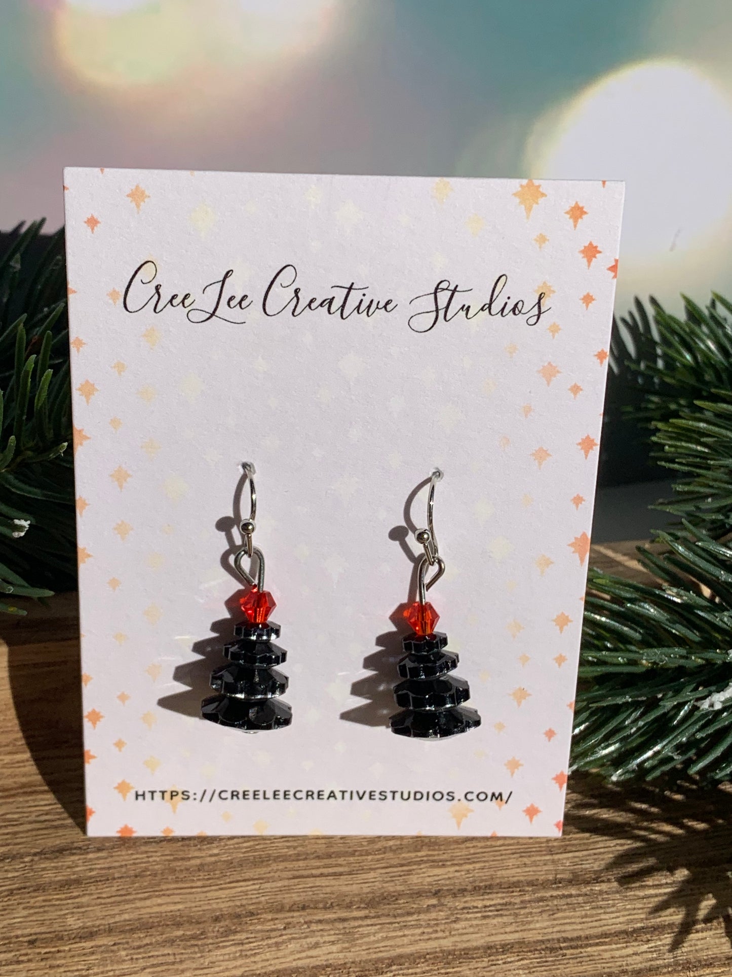 "New" Winter - Mini Christmas Tree Earrings – Crystal Glass Beads, Holiday Dangle, 8 Colorways