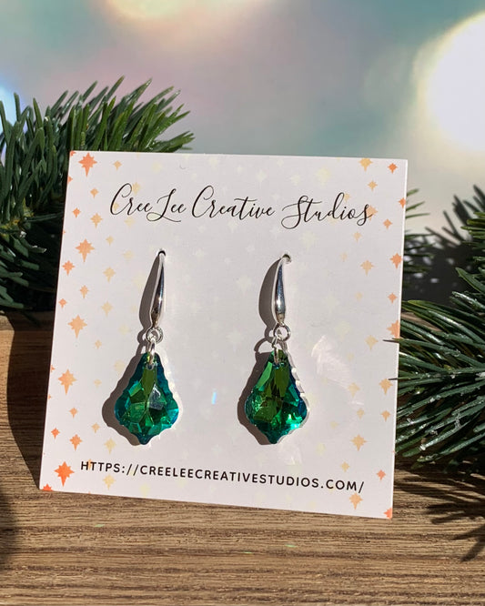 Winter - Emerald Palm Crystal Dangle Earrings — Silver-Tone Hook, Sparkle & Glam - RESTOCKED