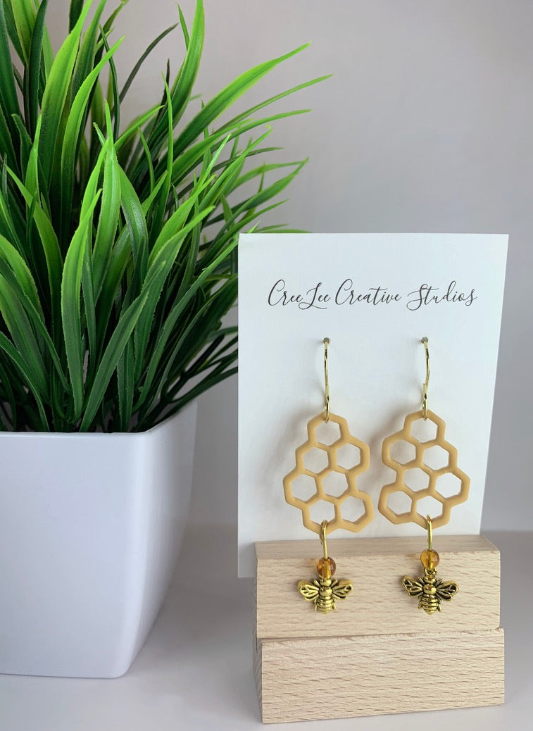 New - Nectar Drop Honeycomb Earrings – Handmade Bee Honeycomb Dangles