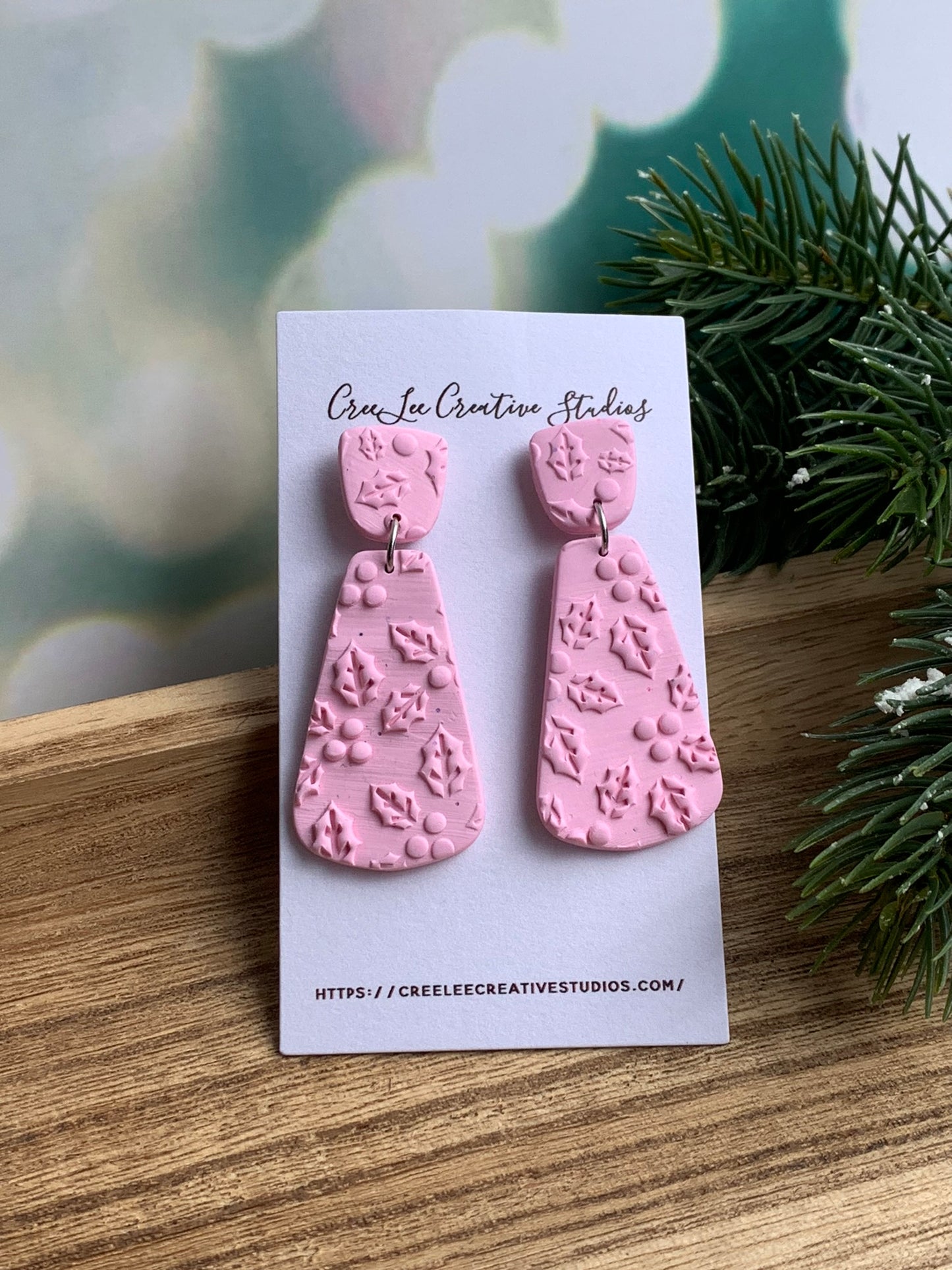 Winter - Pink Holly Dangle Earrings