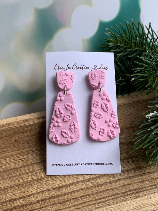 Winter - Pink Holly Dangle Earrings