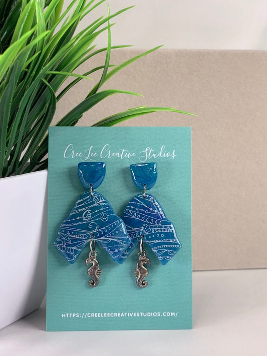 Blue Triangle Dangle with Charm Earrings