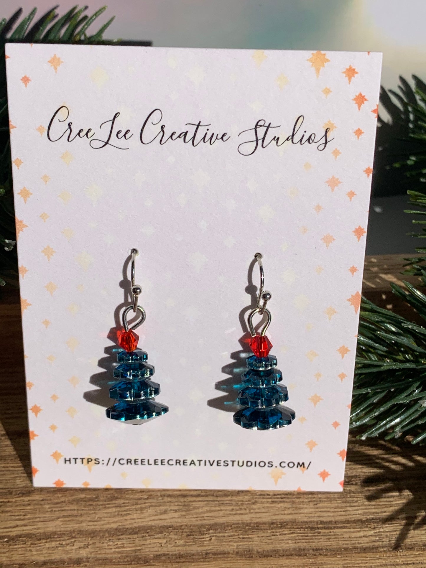 "New" Winter - Mini Christmas Tree Earrings – Crystal Glass Beads, Holiday Dangle, 8 Colorways