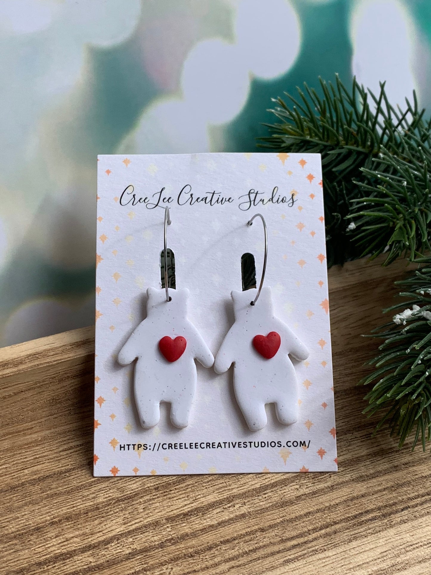 Winter Bear with Red Heart Earrings