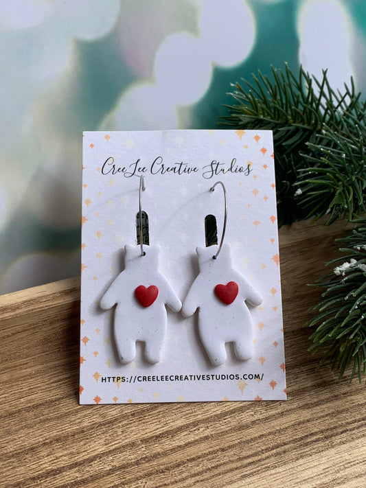 Winter Bear with Red Heart Earrings