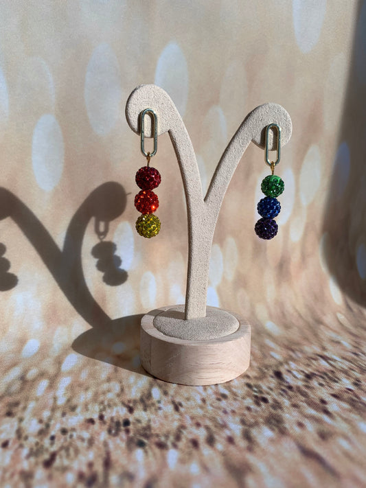 Rainbow &Crystal Earrings - Vertical Split Dangle