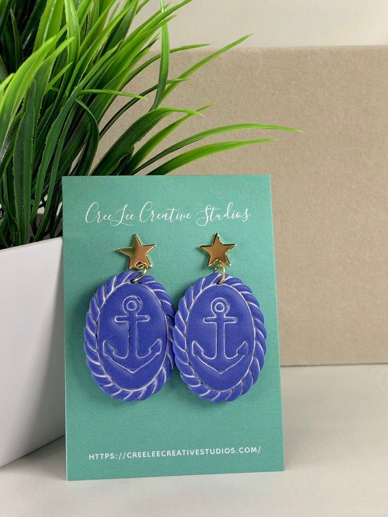 New - Blue Anchor Earrings – Handmade Nautical Anchor Dangle Earrings