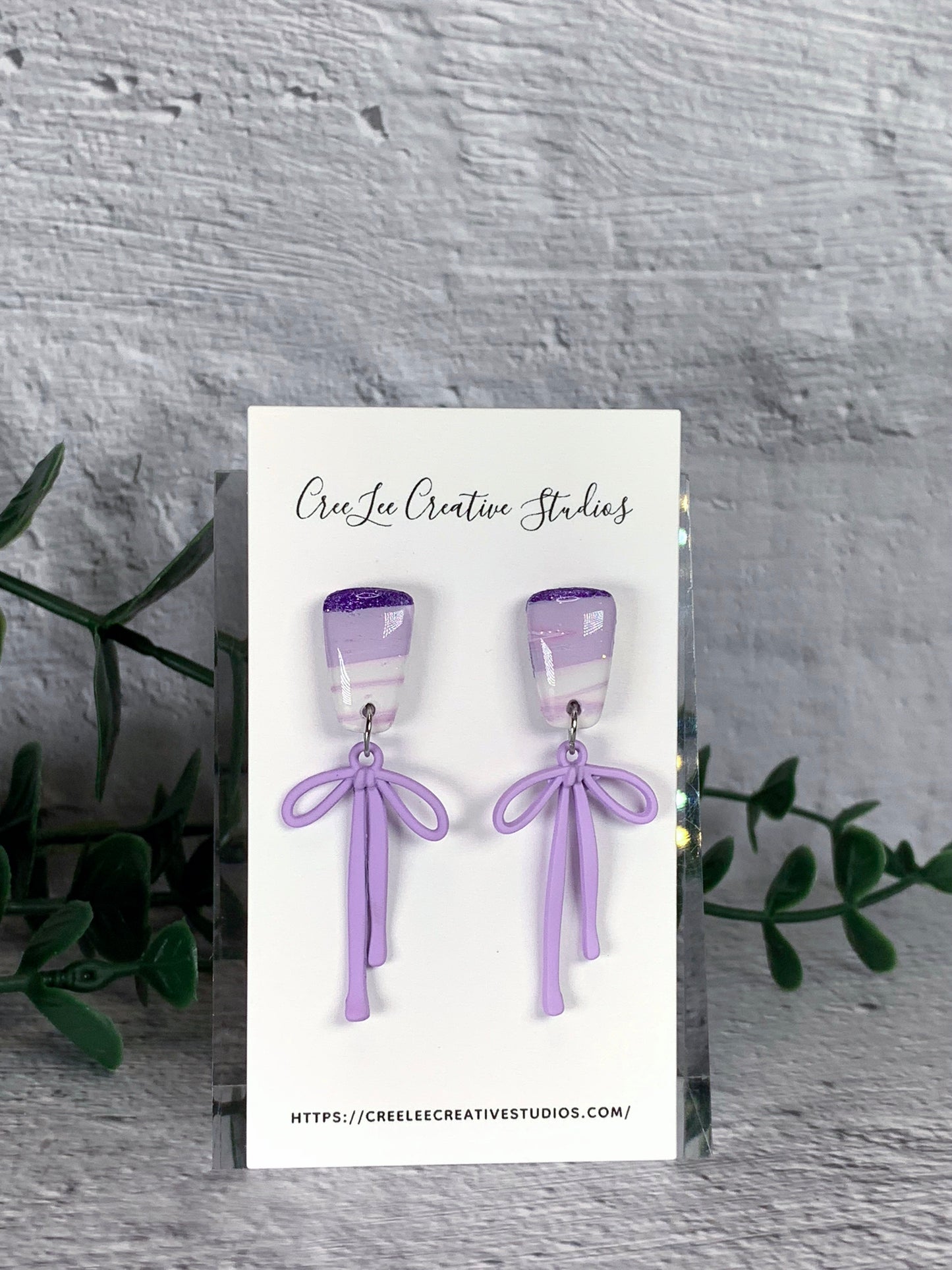 Lavender Marble Bow Dangle Earrings - Purple Marble Emma Earrings