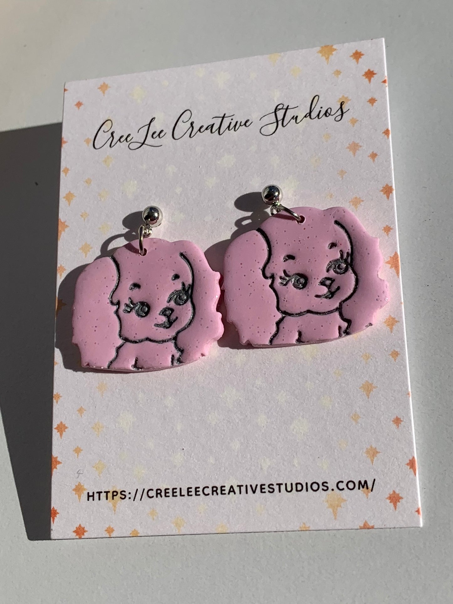 Dog - Pastel Pink Puppy Dangle Earrings — Cute Kawaii Dog