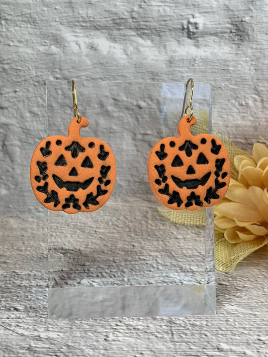 NEW * The Folk-Art Jack — Floral Pumpkin Halloween Earrings