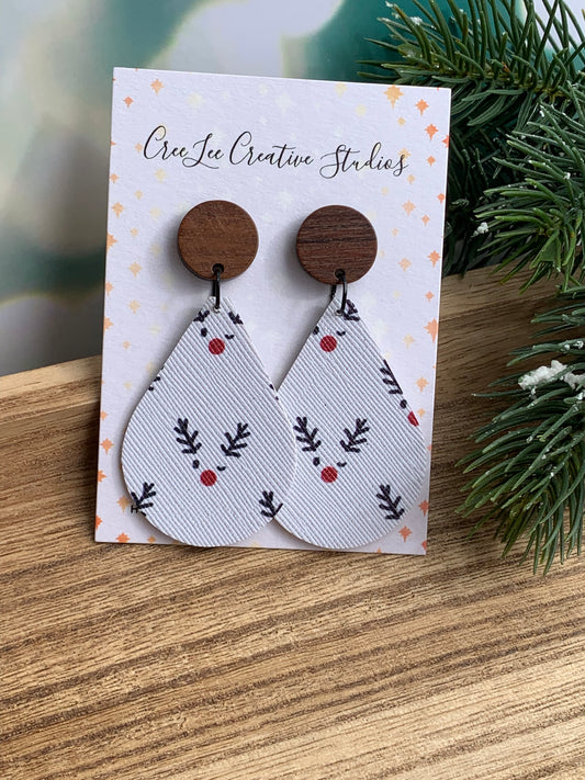 Winter - Red Nose Reindeer Dangle Earrings | Faux Leather