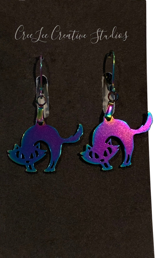 Spooky Cat - Medium Stainless Steel Scaredy Cat Earrings - RESTOCKED