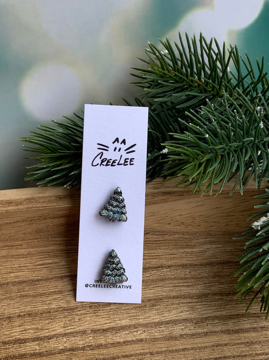 "New" Winter Silver Tree Studs — Small Holiday Stud Earrings