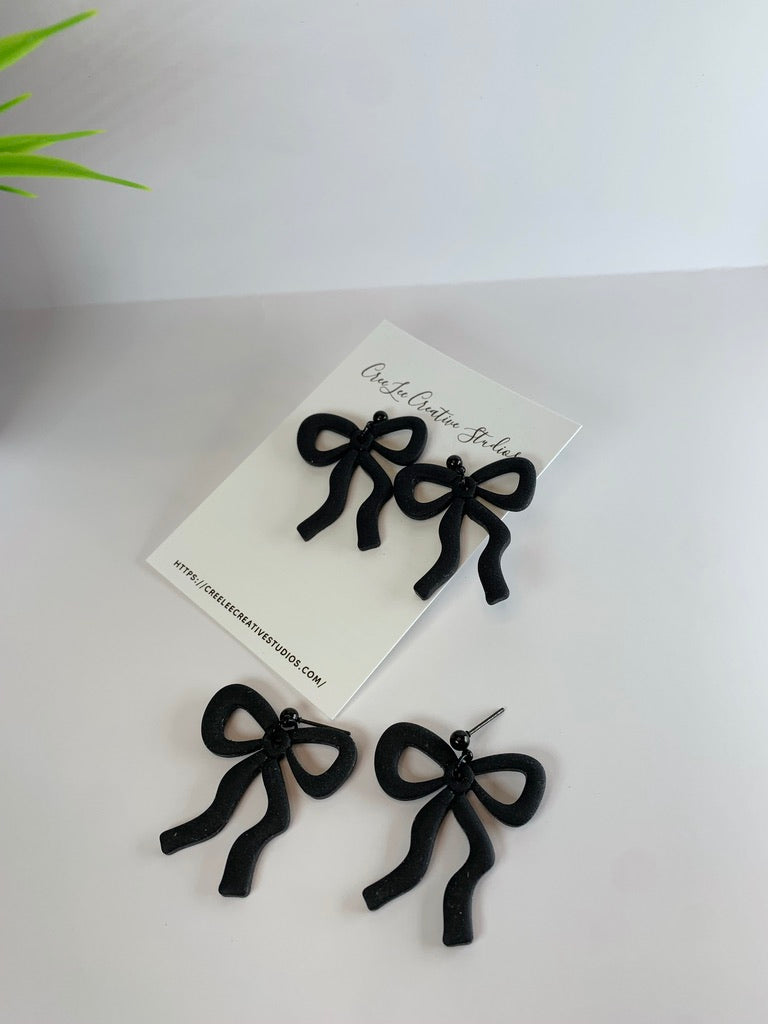 New - Midnight Coquette Bow Earrings – Handmade Black Bow Dangles