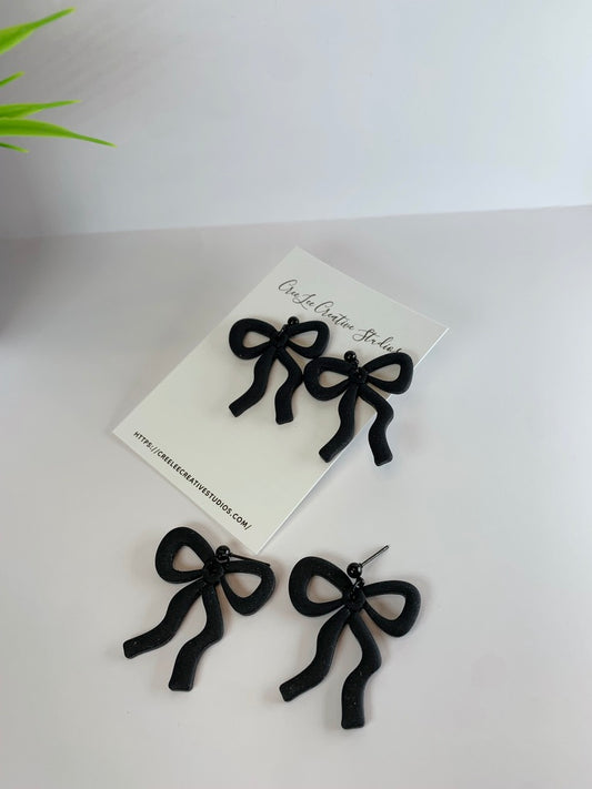 New - Midnight Coquette Bow Earrings – Handmade Black Bow Dangles