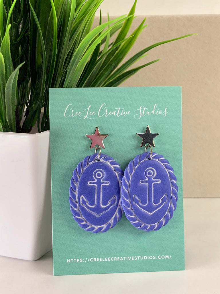 New - Blue Anchor Earrings – Handmade Nautical Anchor Dangle Earrings