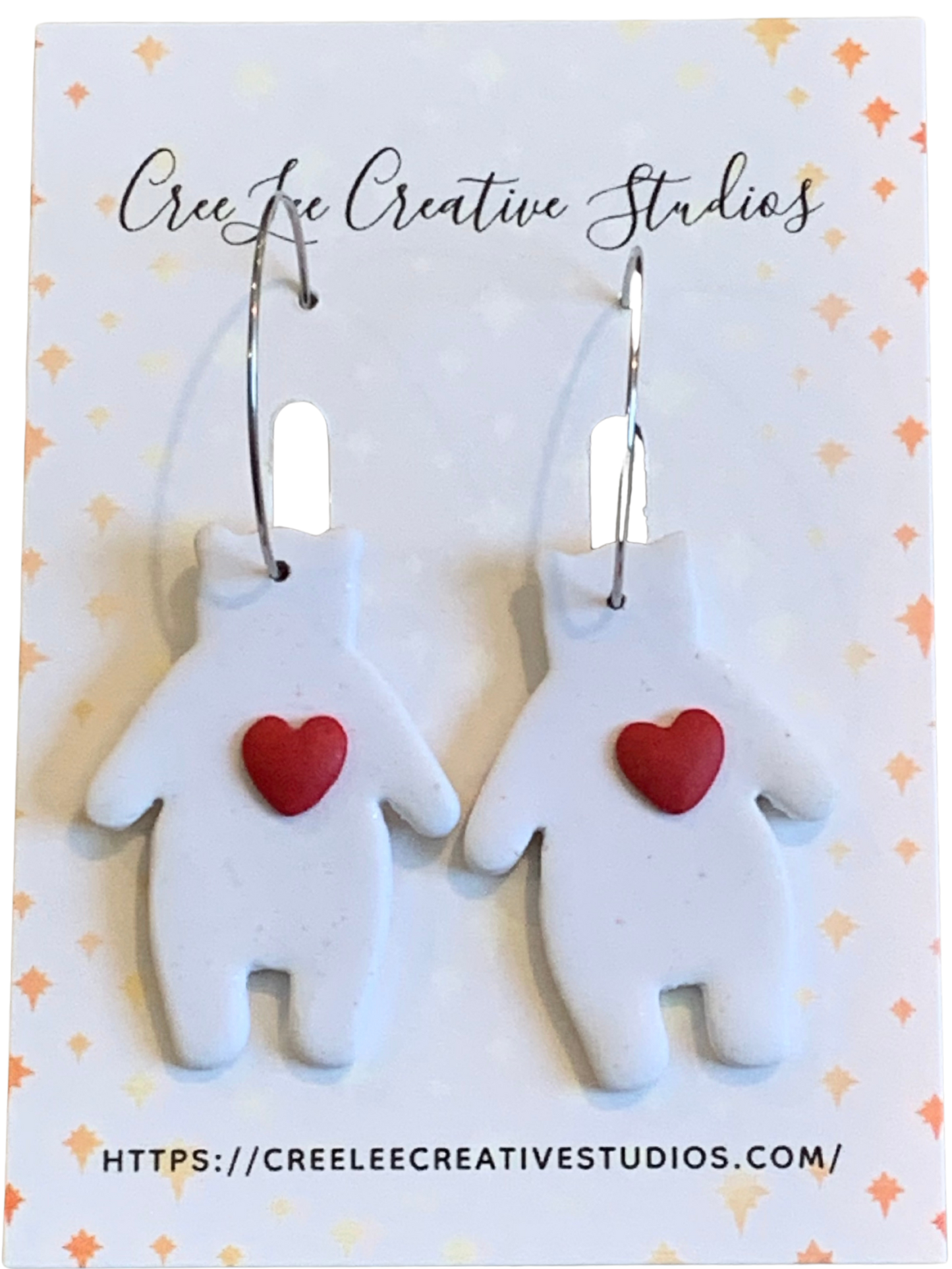 Winter Bear with Red Heart Earrings