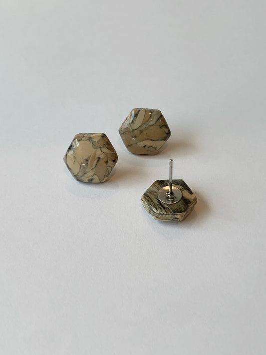 BOHO Brown Camo Hexagon Stud Earrings