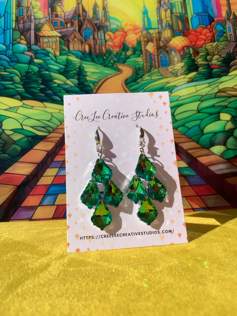 "New" Winter Emerald Green Tiered Palm Crystal Dangles - 925 Findings