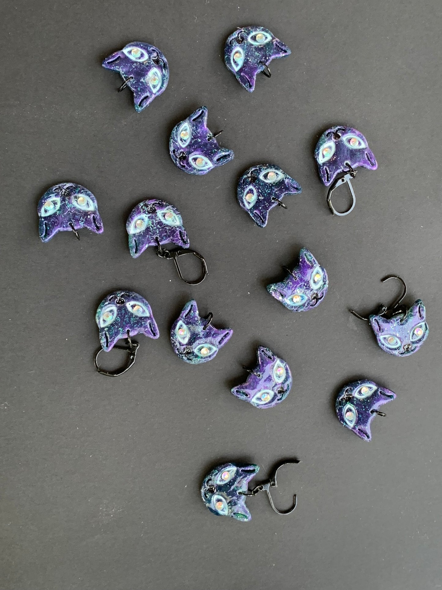 Cat Earrings - Purple Alien Cat Dangles