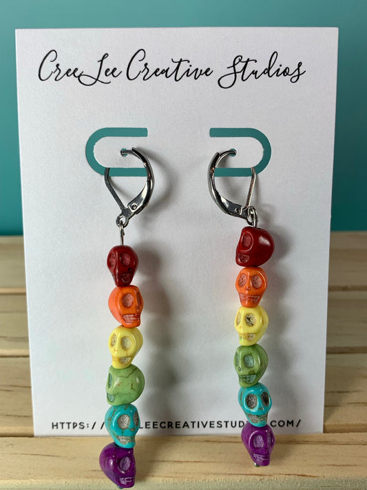 Rainbow Skull Stone Earrings