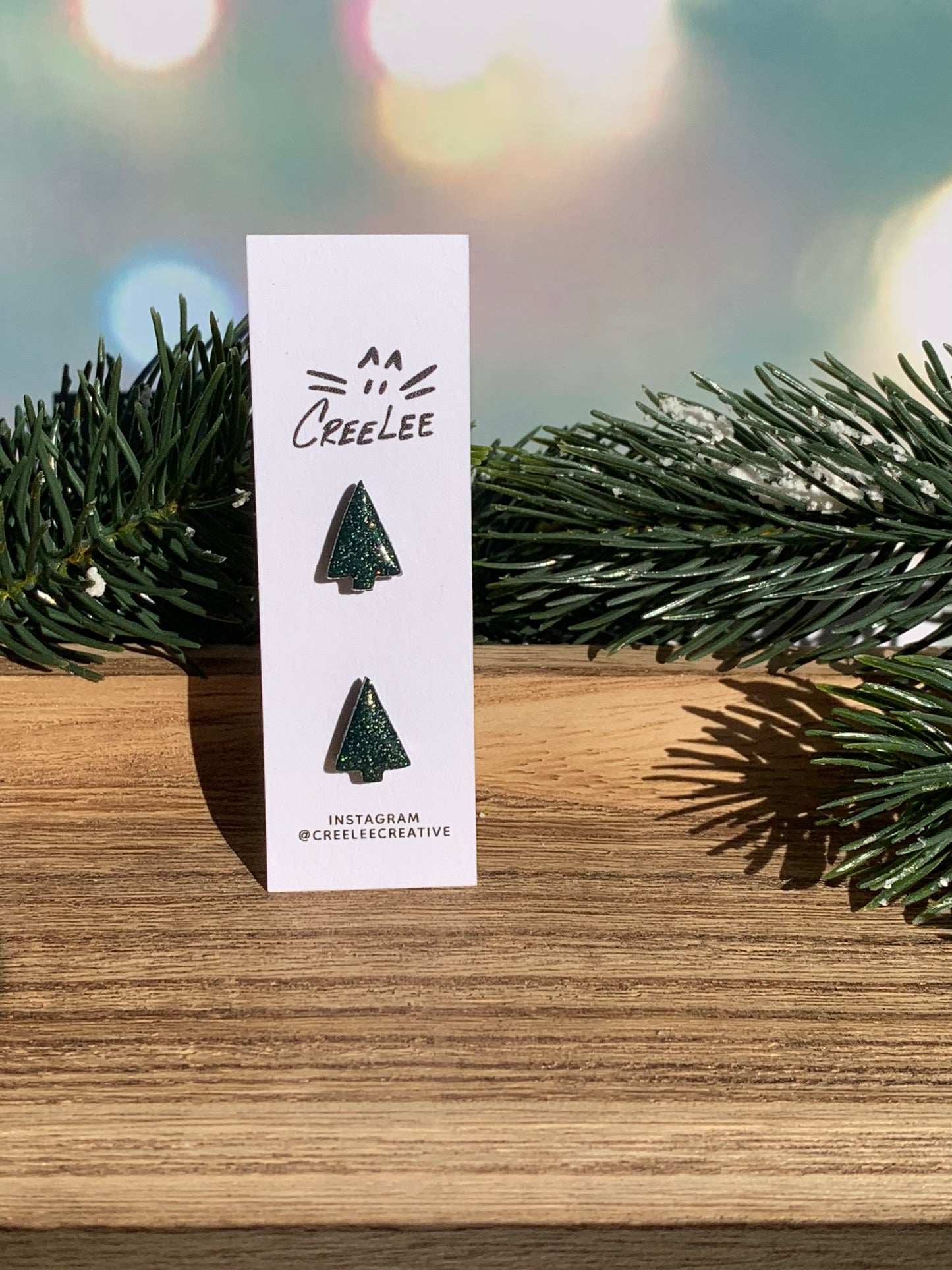 "New" Winter Green Tree Stud Earrings - Small Holiday Stud Earrings
