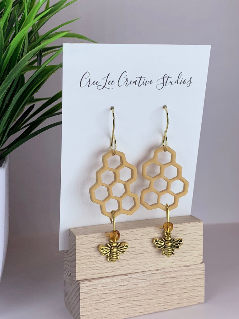 New - Nectar Drop Honeycomb Earrings – Handmade Bee Honeycomb Dangles