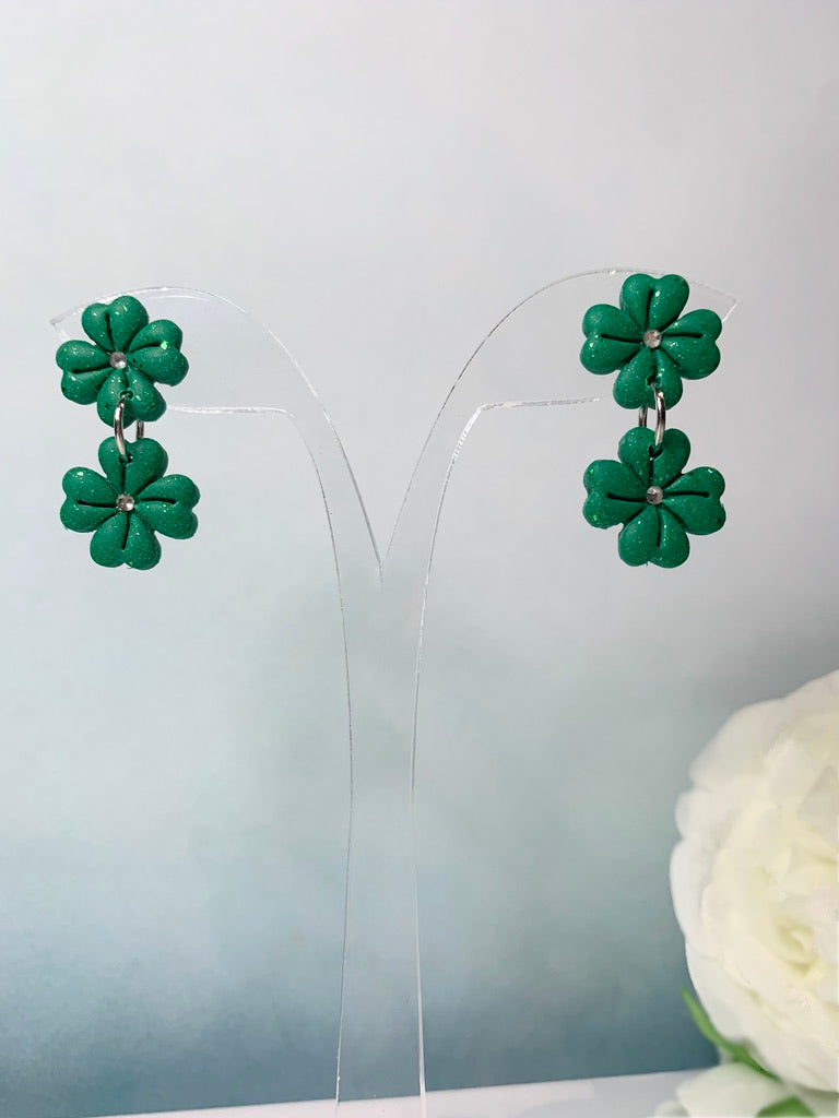 Celtic 4-Leaf Clover with CZ Center Earrings