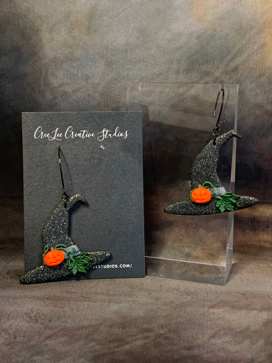 Spooky - Jack-o'-Lantern Witch Hat Earrings