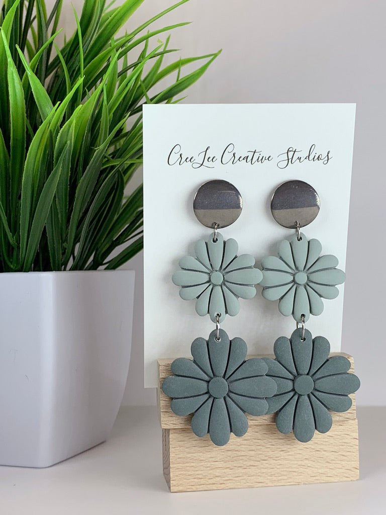 New - Coastal Bloom Double Daisy Earrings – Handmade Floral Statement Dangles