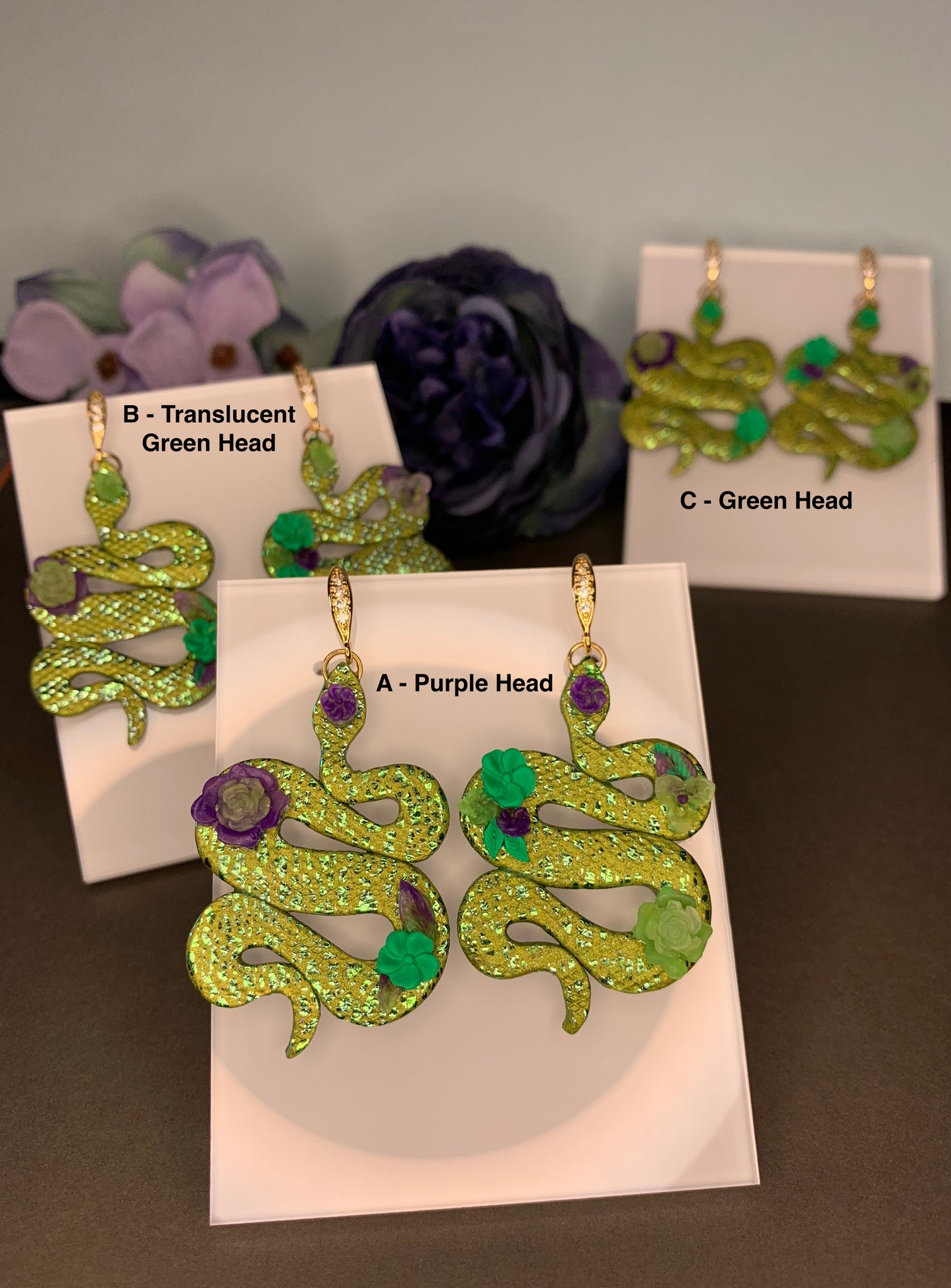 Spooky - Green Snake Earrings - Snakes that St. Patrick drove out of Ireland