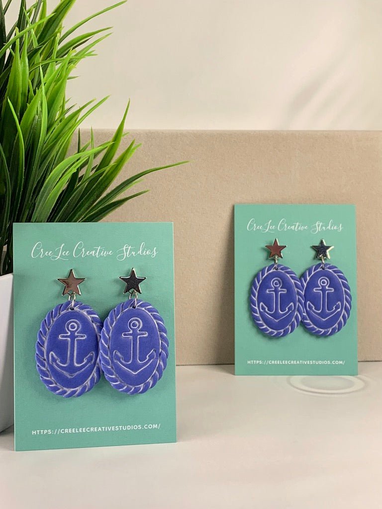 New - Blue Anchor Earrings – Handmade Nautical Anchor Dangle Earrings