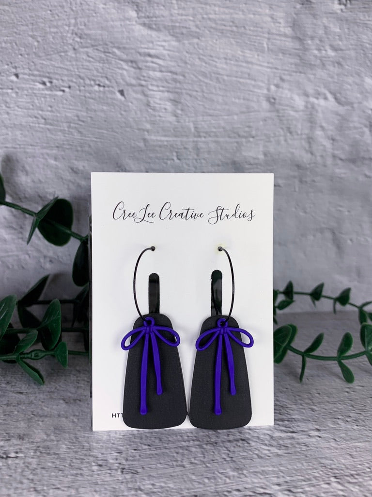 Amelia Bow Polymer Clay Hoop Earrings – Color Block Statement Dangles