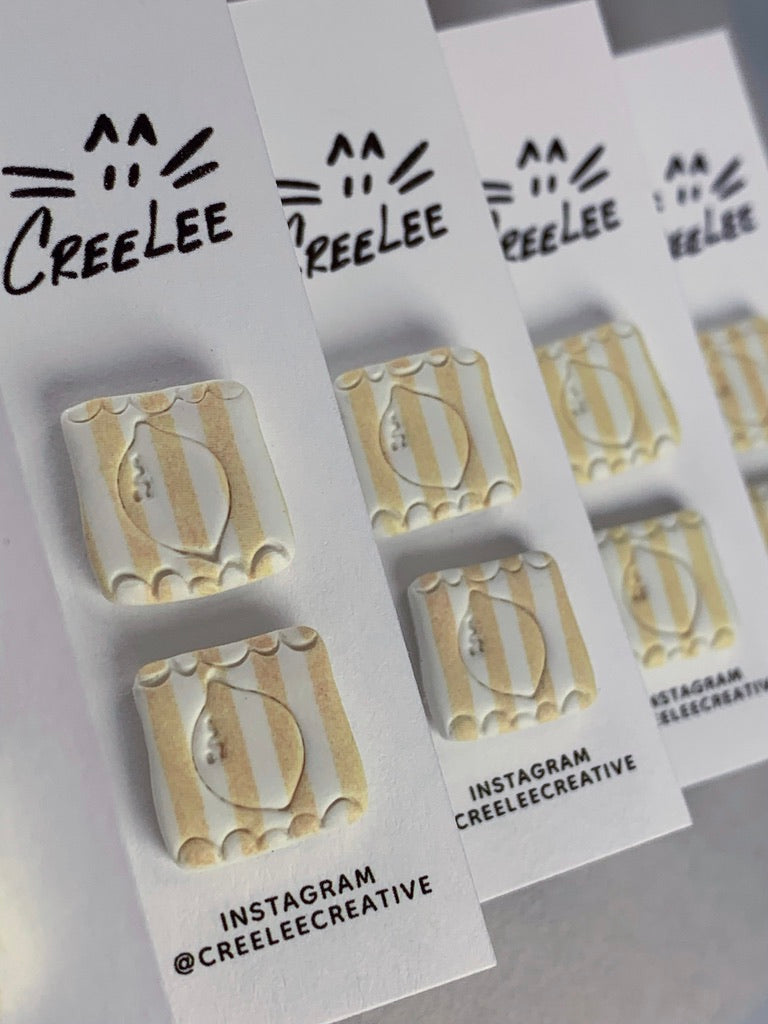 New - Lemon Drift Squares Stud Earrings – Handmade Coastal Polymer Clay Lemon Square Earrings