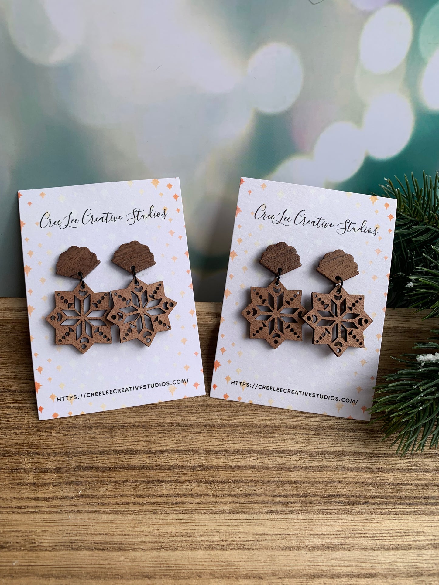Winter - Cozy Wooden Snowflake Earrings