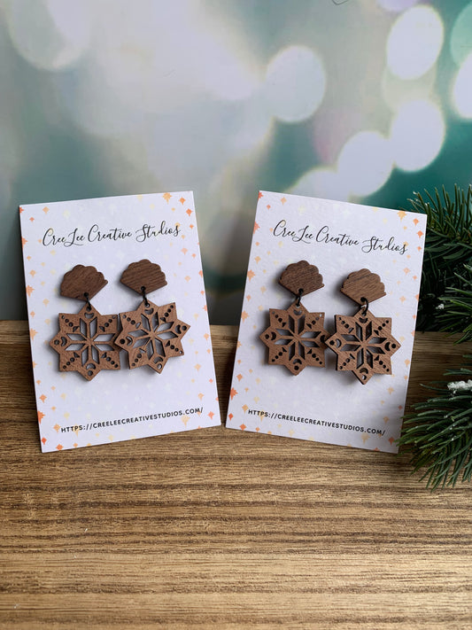 Winter - Cozy Wooden Snowflake Earrings