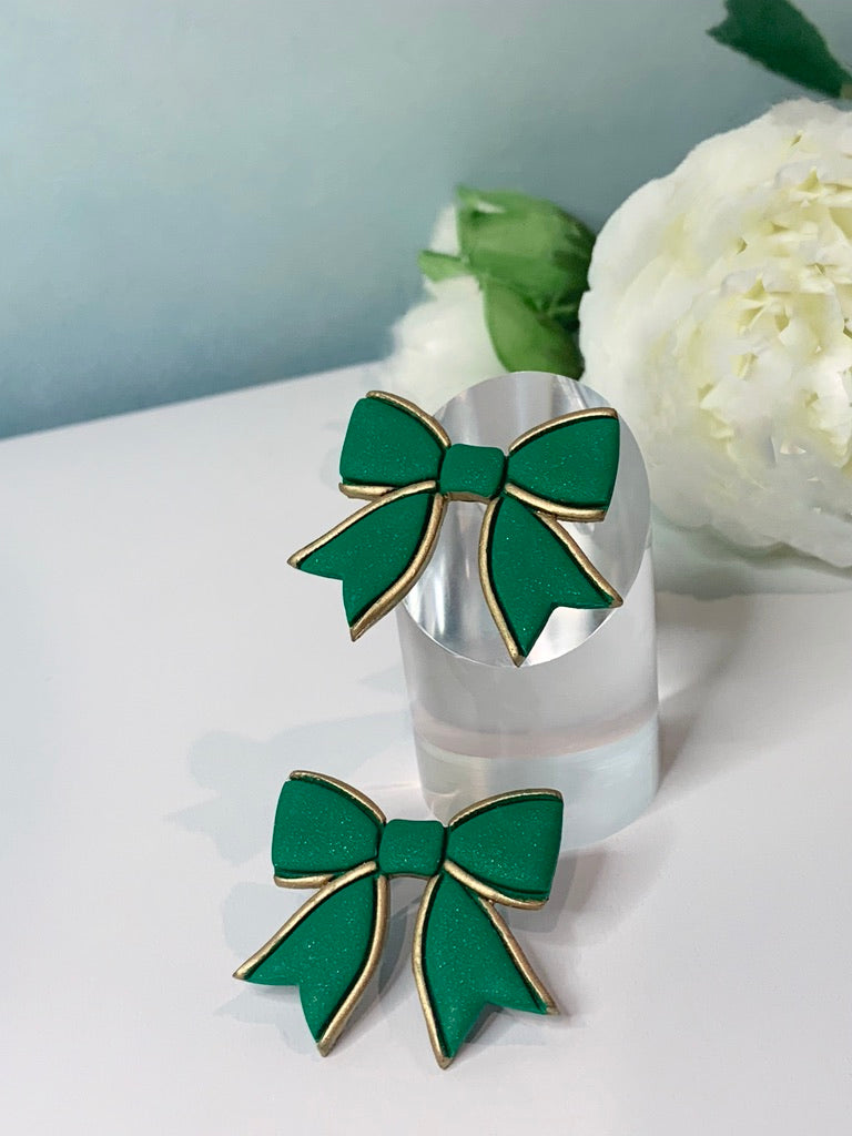 "New" Green Bow Large Stud Earrings