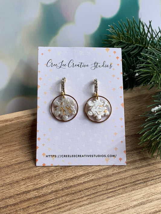 Winter - Gold Flecked Snow Bezeled Earrings