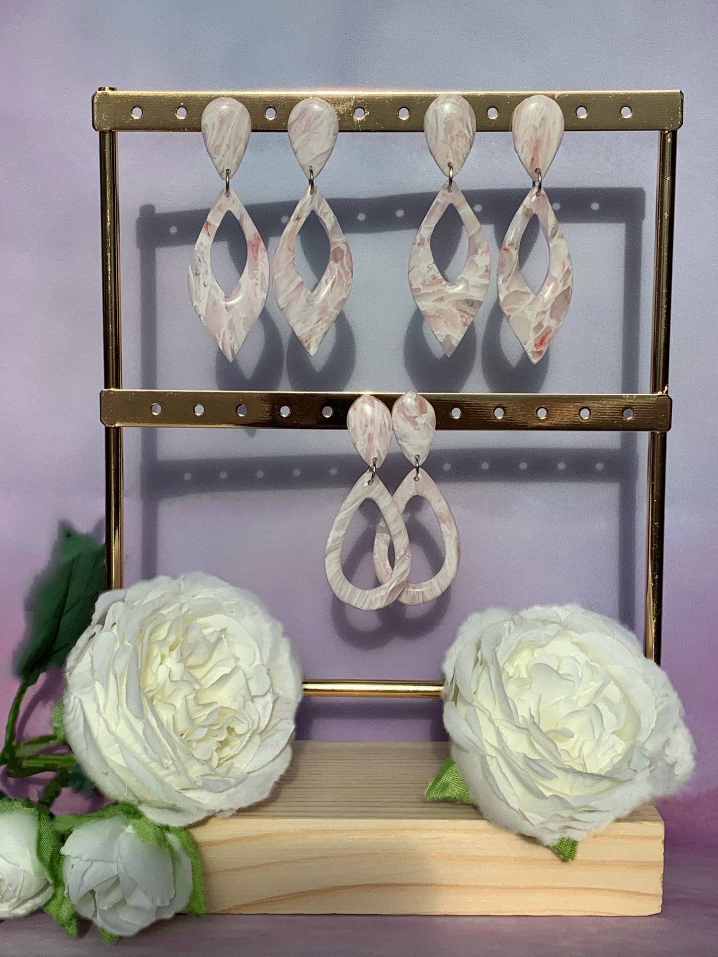 Marbled Earrings - Blush Marbled Dangles - BOHO Elegance - Everyday - Wedding Earrings - Diamond Drops - Raindrop Dangles