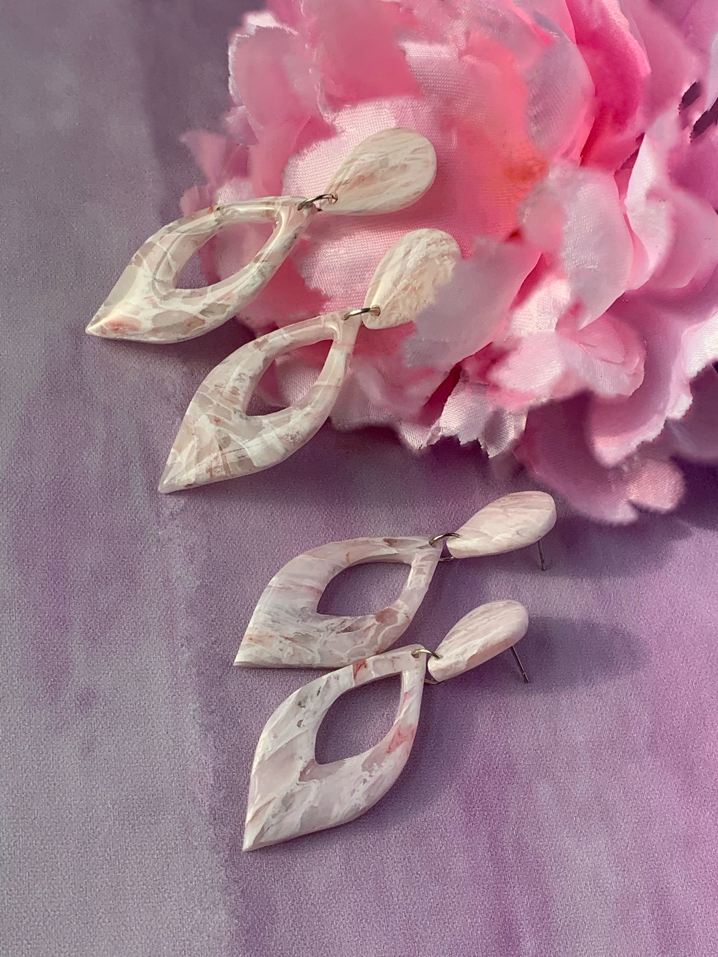 Marbled Earrings - Blush Marbled Dangles - BOHO Elegance - Everyday - Wedding Earrings - Diamond Drops - Raindrop Dangles