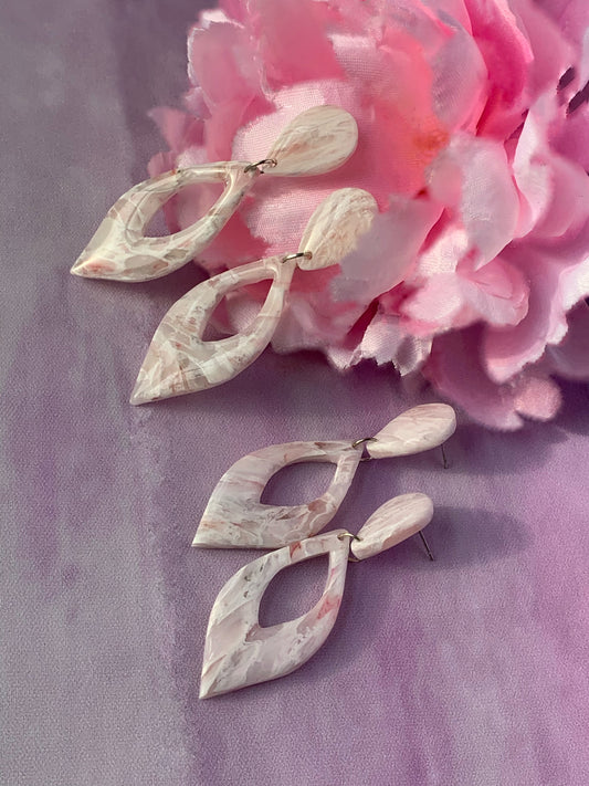 Marbled Earrings - Blush Marbled Dangles - BOHO Elegance - Everyday - Wedding Earrings - Diamond Drops - Raindrop Dangles